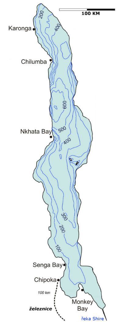 Jezero Malawi - batymetrická mapa