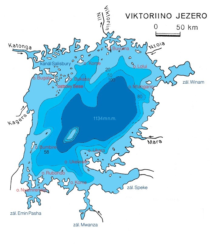 Victoriino jezero - batymetrická mapa