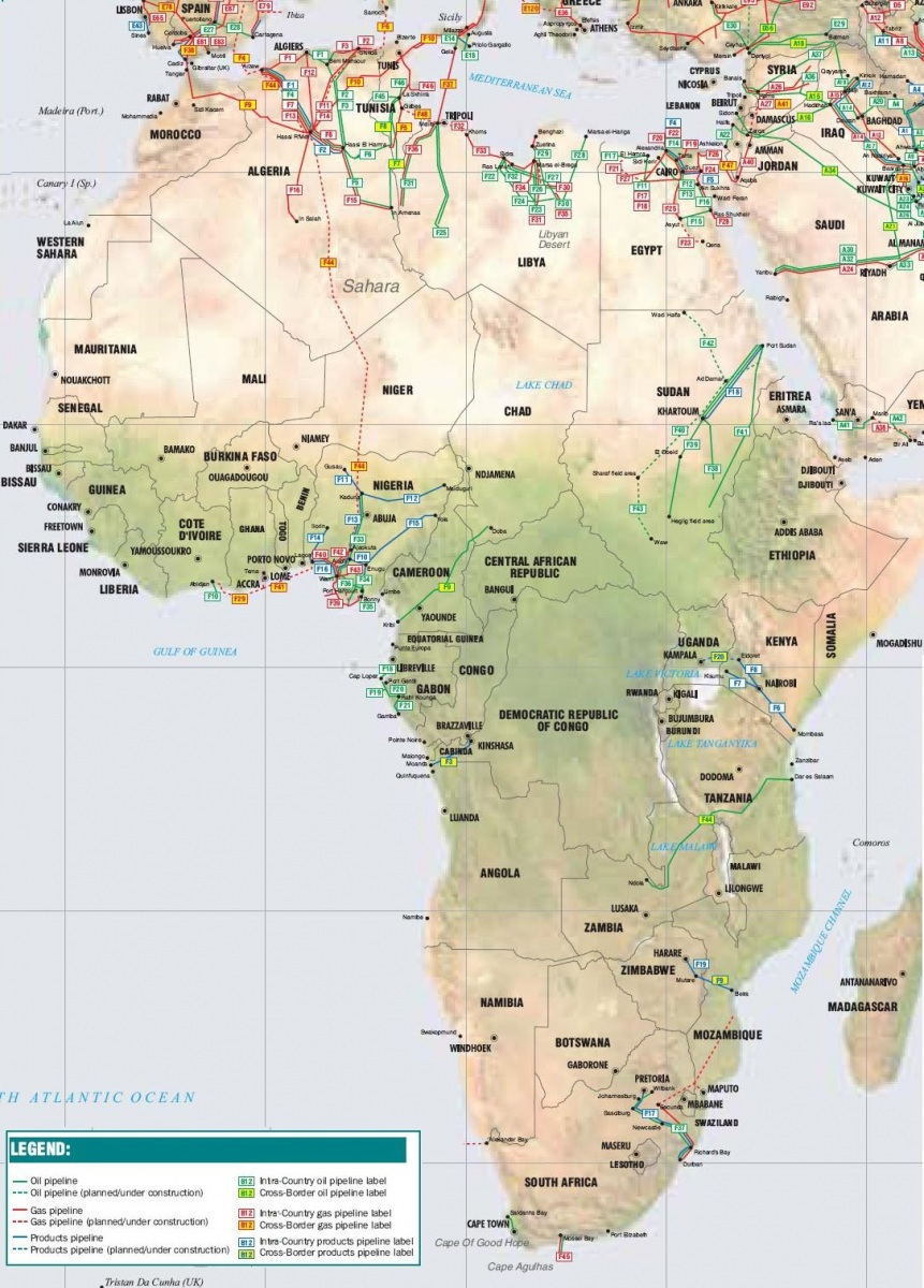 Mapa Povrch Afriky