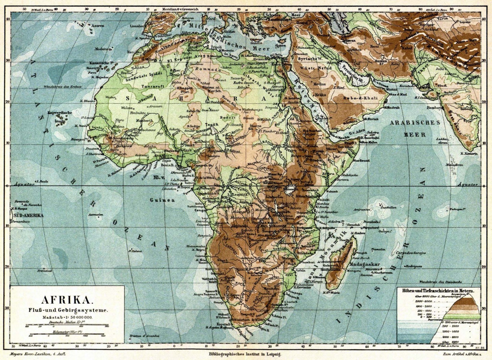 Fyzická mapa Afriky - Meyers