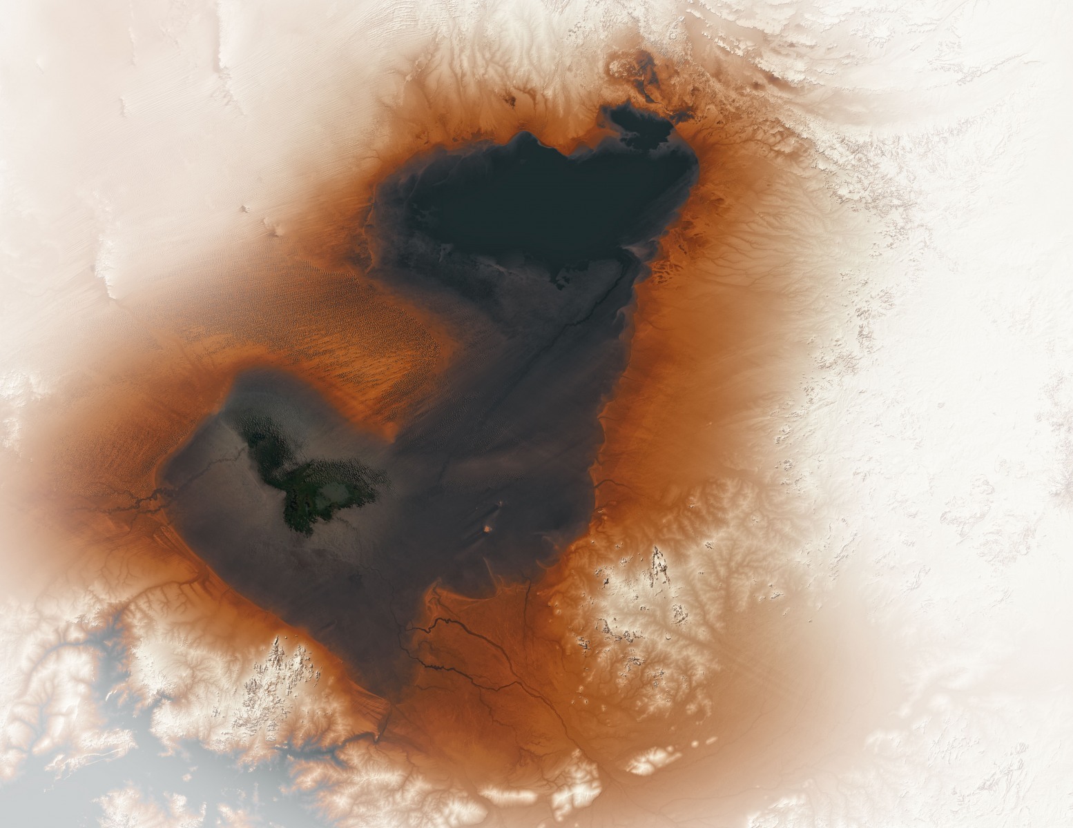 Jezero Čad před 7000 lety; zdroj NASA
