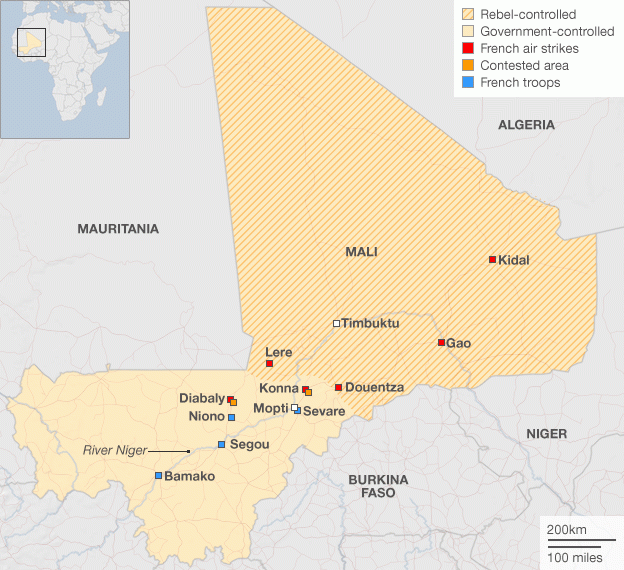 Situace v Mali na počátky bojů - leden 2013