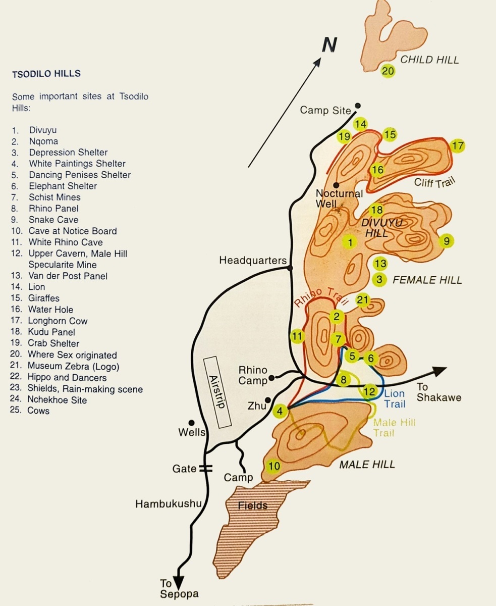 mapa Tsodilo Hills (by Veronica Roodt)