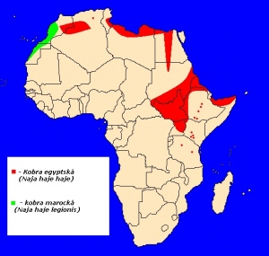 mapka výskytu kobry egyptské