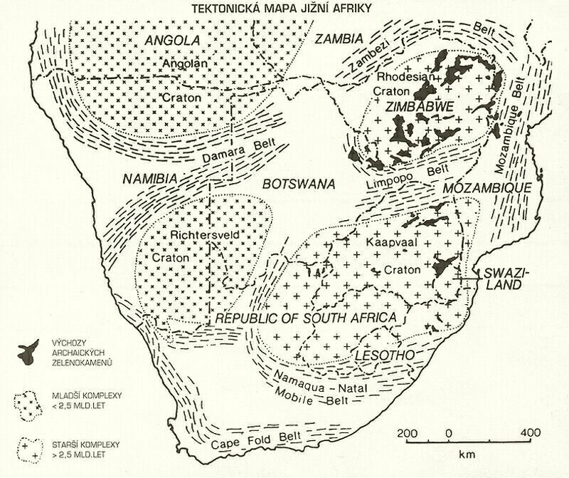 Tektonická mapa jižní Afriky